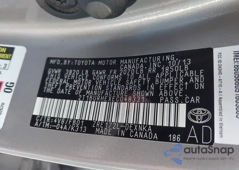 2014 Toyota Corolla Le из США, поврежденный, VIN 2T1BURHEXEC048331